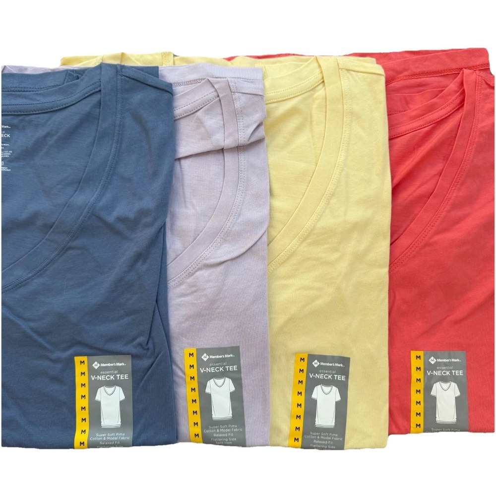 Basic V-Neck Tee 4-Pack Womens M  Relaxed Lighweight Spring Summer Essentials